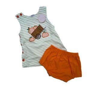 Abby & Evie Boy's Size 3T Shirt Set Diaper Cover Sleeveless Pumpkin Thanksgiving